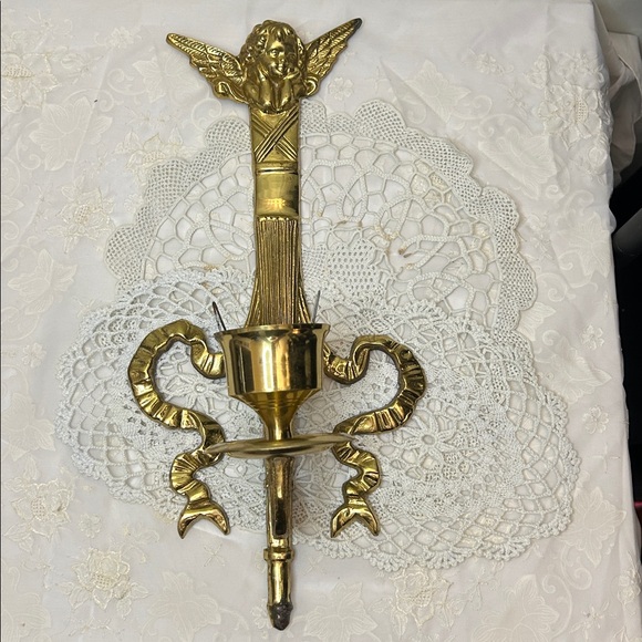 Other - Vintage Brass Wall Sconce Candle Holder | Angel Cherub